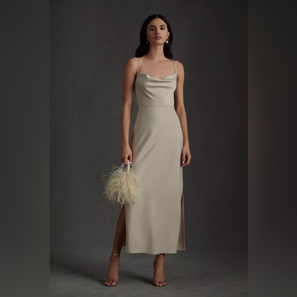 BHLDN Cali Satin Cowl Neck Midi Dress